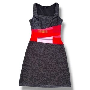 Myco Anna Patchwork Dress Square Neck Fit and Flare Black and Red Made in Canada